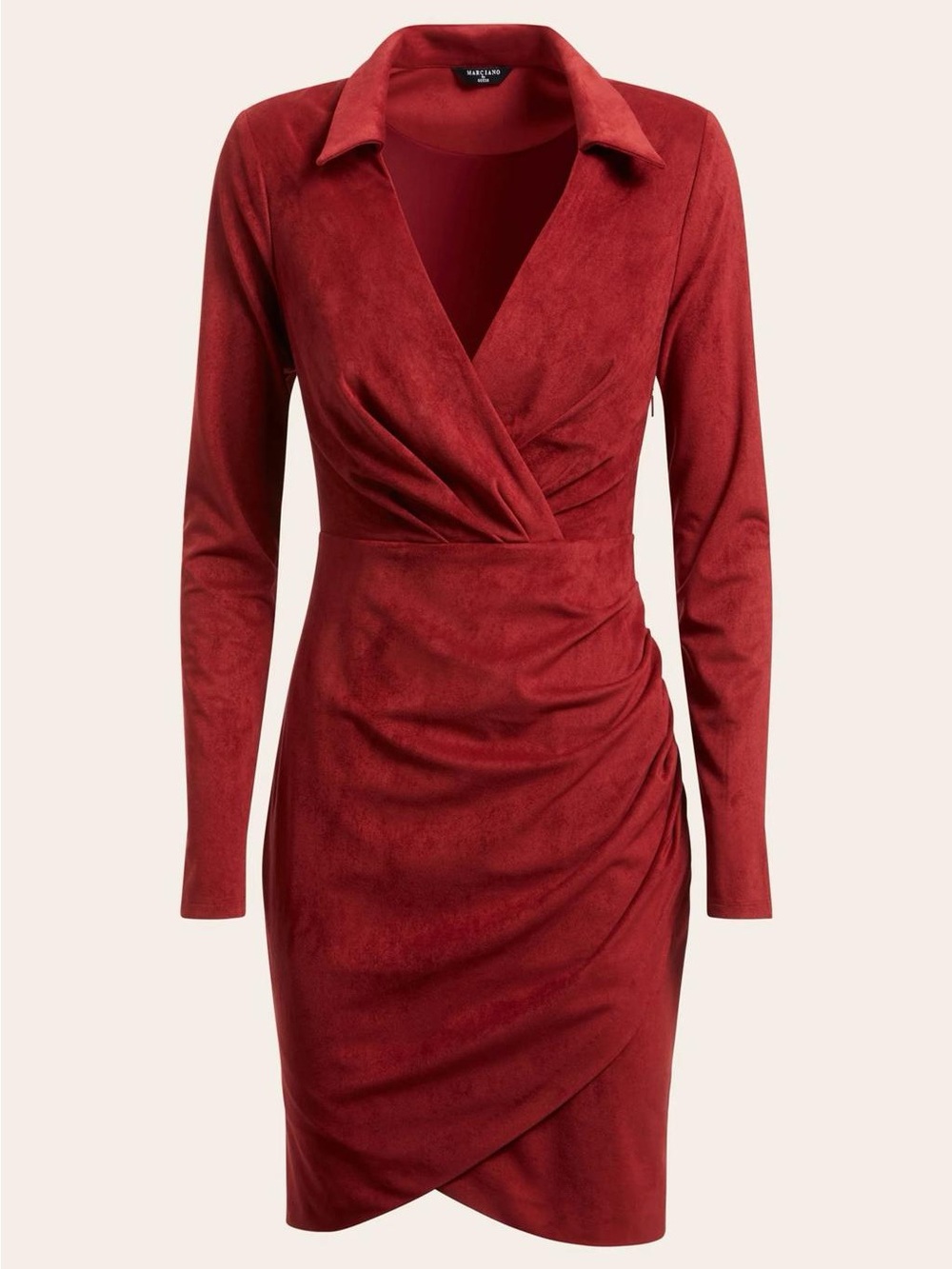 Marciano Hudson Wrap Dress Rust Red Faux-Suede Long Sleeve